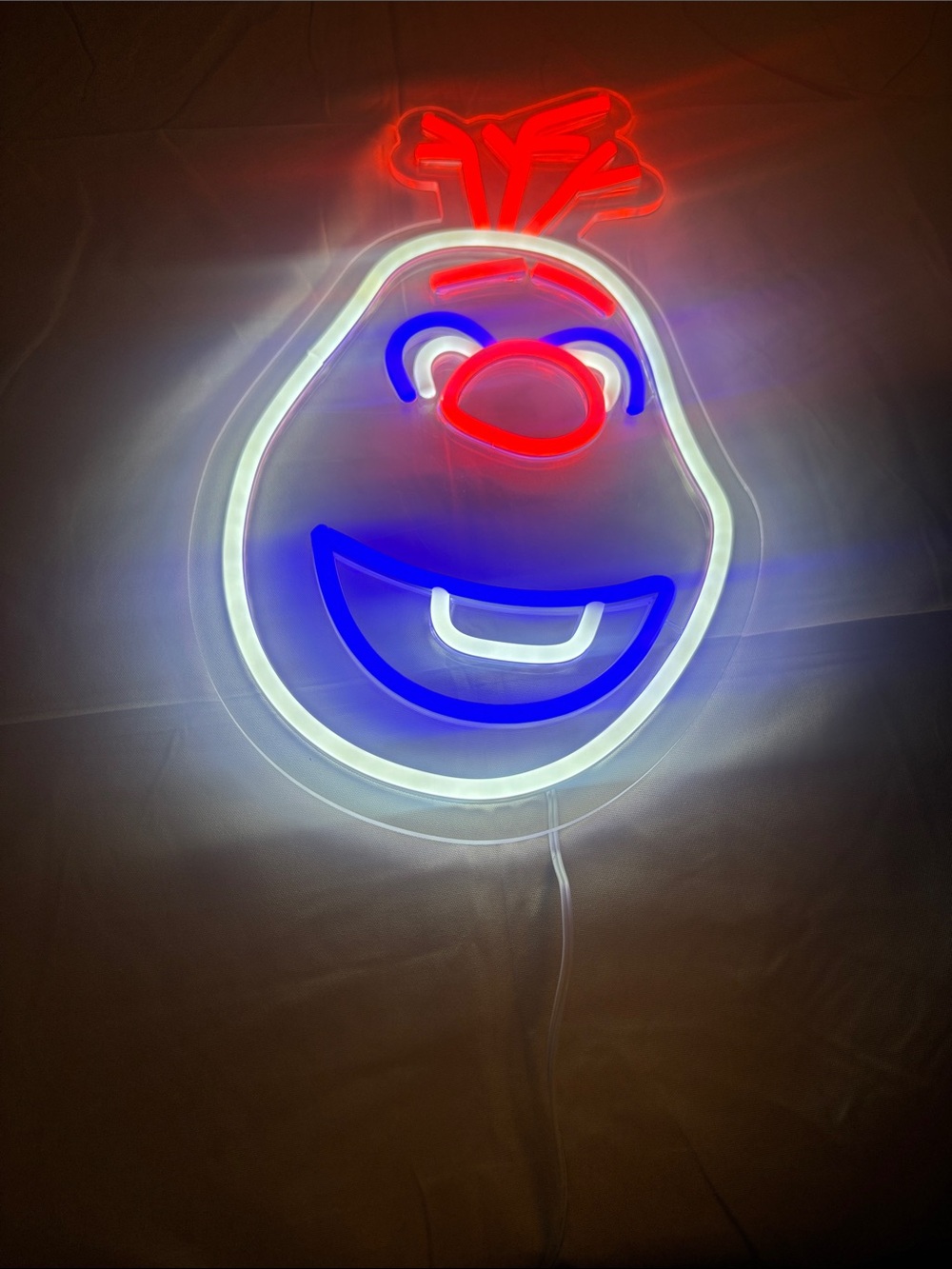 Neon Cartoon Face Wall Art - Red, Blue, White LED Sign